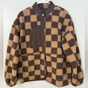 Women’s sherpa Brown and Tan Checkered Jacket